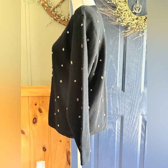 Talbots Merino Wool Black Button Cardigan with Gold Beaded Embellishments size L - Picture 7 of 13